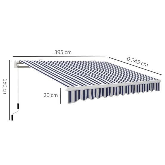 Sans Marque - Store banne rétractable à manivelle, armature métallique, polyester, bleu et blanc, 3,95 x 2,45 x 3,50 m - Image 5