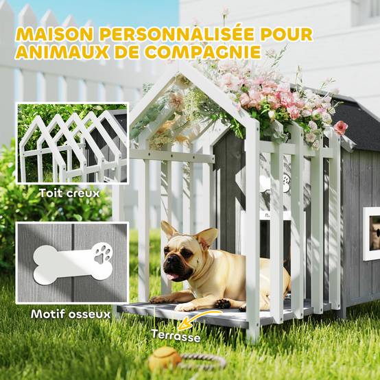Niche chien extérieur bois sapin petits chiens terrasse toit asphalte 106x62cm gris - ComfortXL Outdoor Living - Image 6
