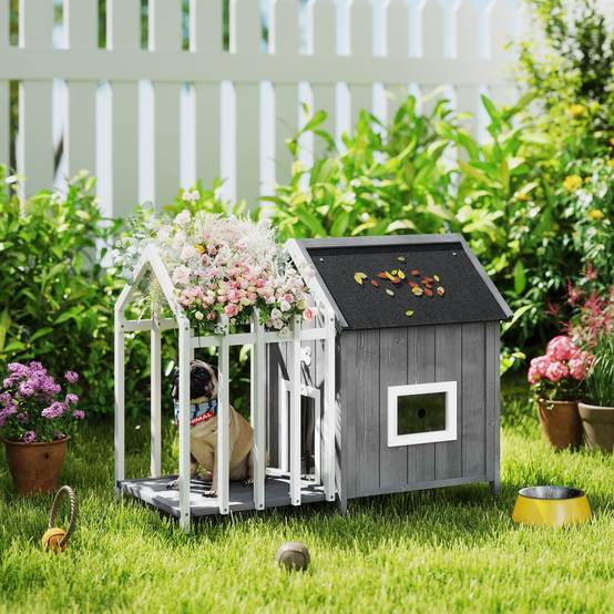Niche chien extérieur bois sapin petits chiens terrasse toit asphalte 106x62cm gris - ComfortXL Outdoor Living - Image 3