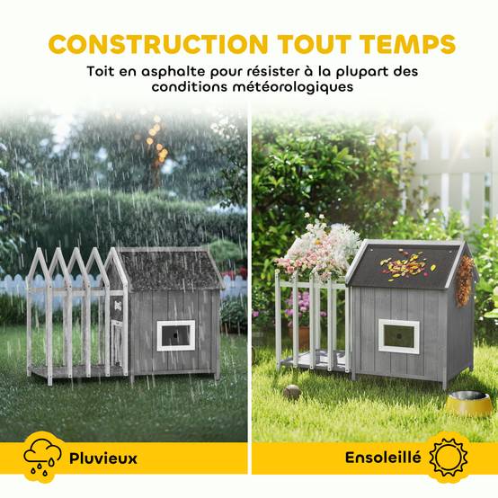 Niche chien extérieur bois sapin petits chiens terrasse toit asphalte 106x62cm gris - ComfortXL Outdoor Living - Image 7