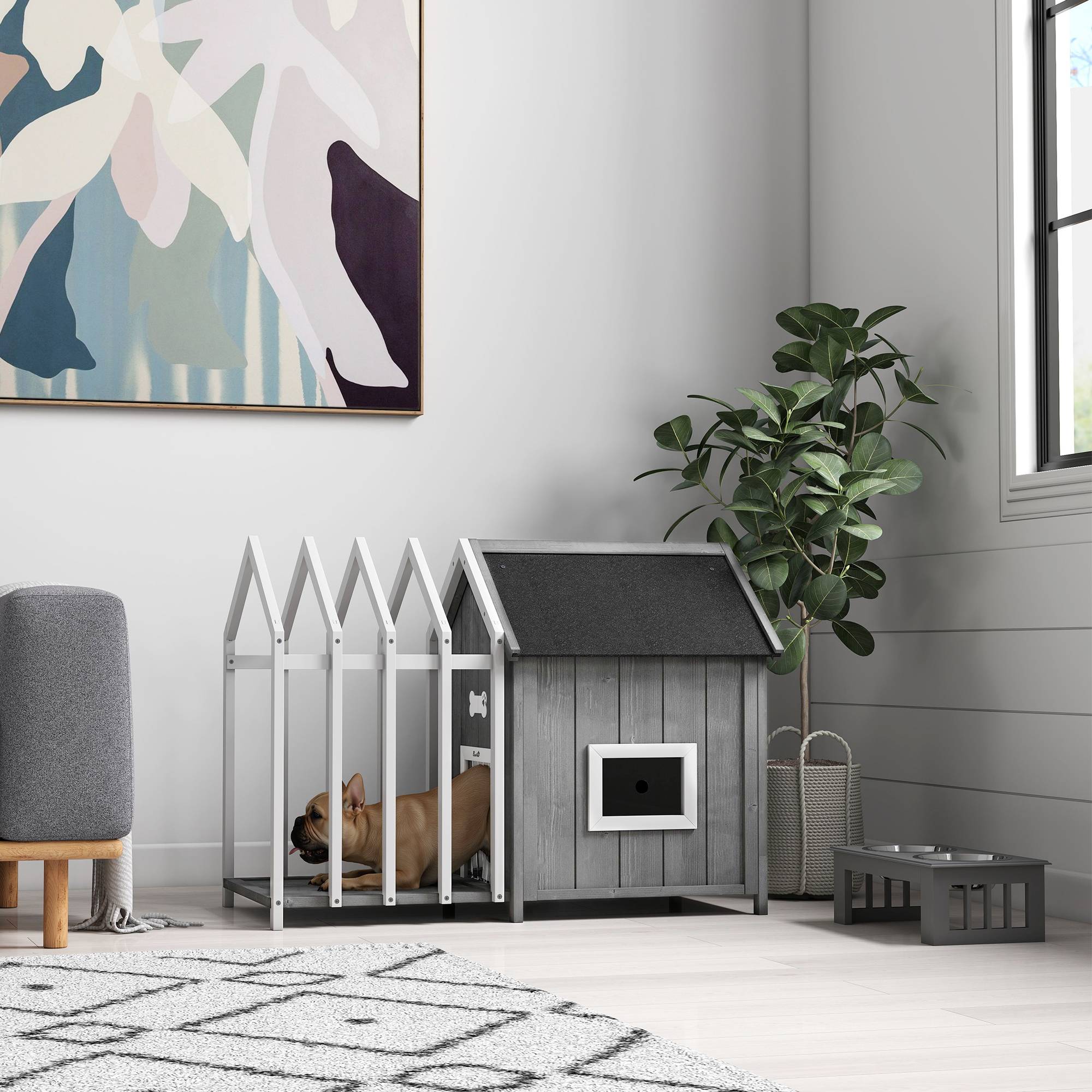 Niche chien extérieur bois sapin petits chiens terrasse toit asphalte 106x62cm gris - ComfortXL Outdoor Living - Image 10