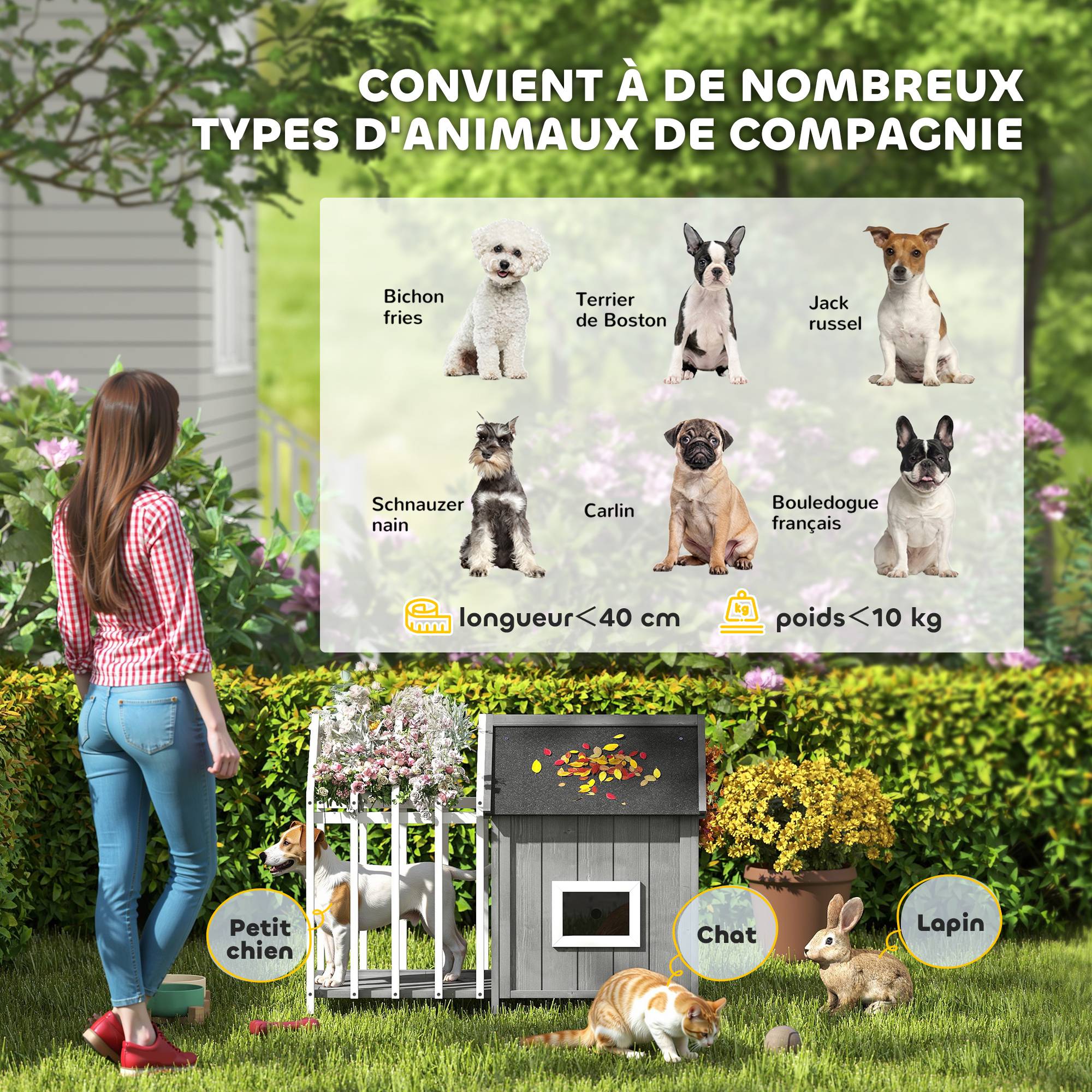Niche chien extérieur bois sapin petits chiens terrasse toit asphalte 106x62cm gris - ComfortXL Outdoor Living - Image 9