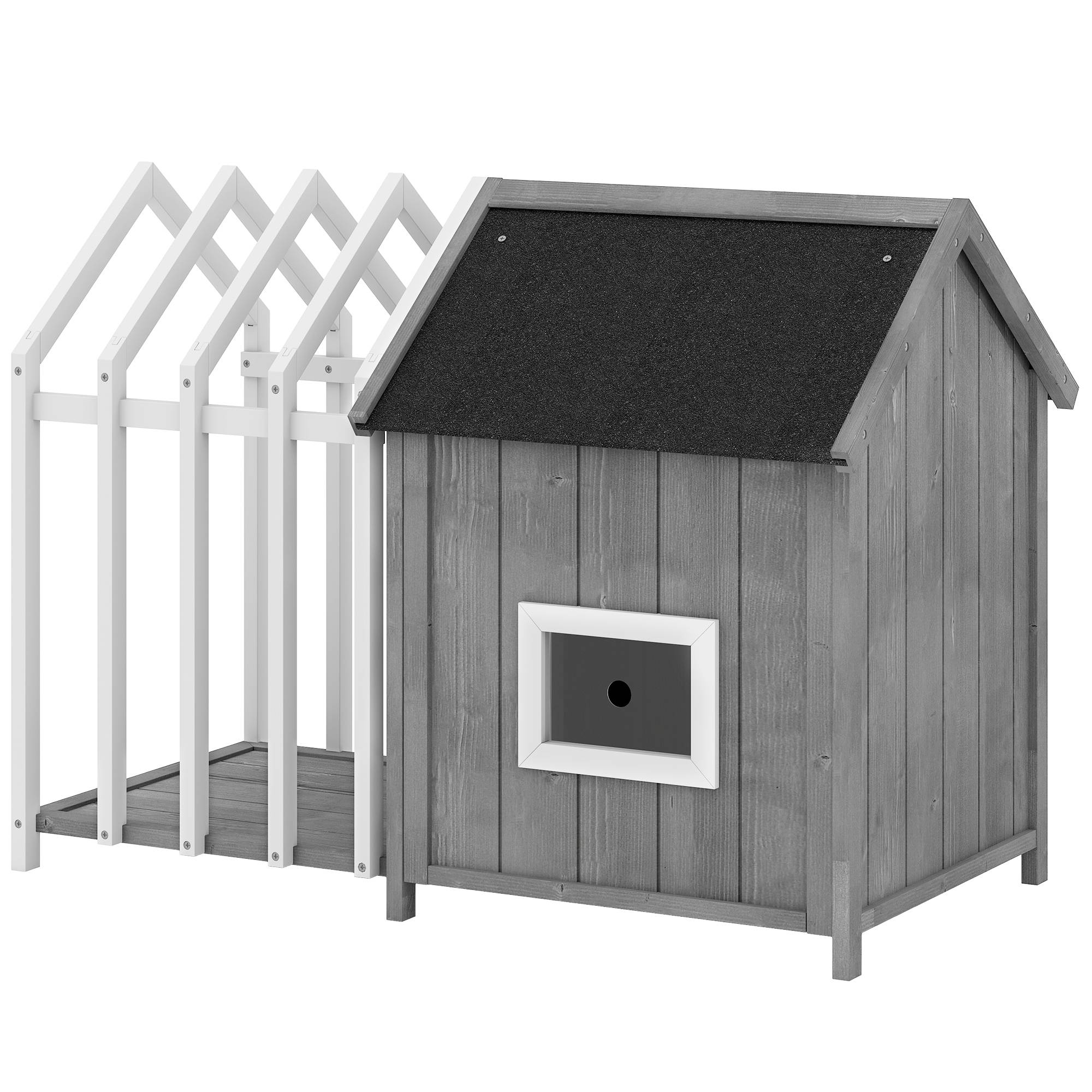 Niche chien extérieur bois sapin petits chiens terrasse toit asphalte 106x62cm gris - ComfortXL Outdoor Living - Image 2