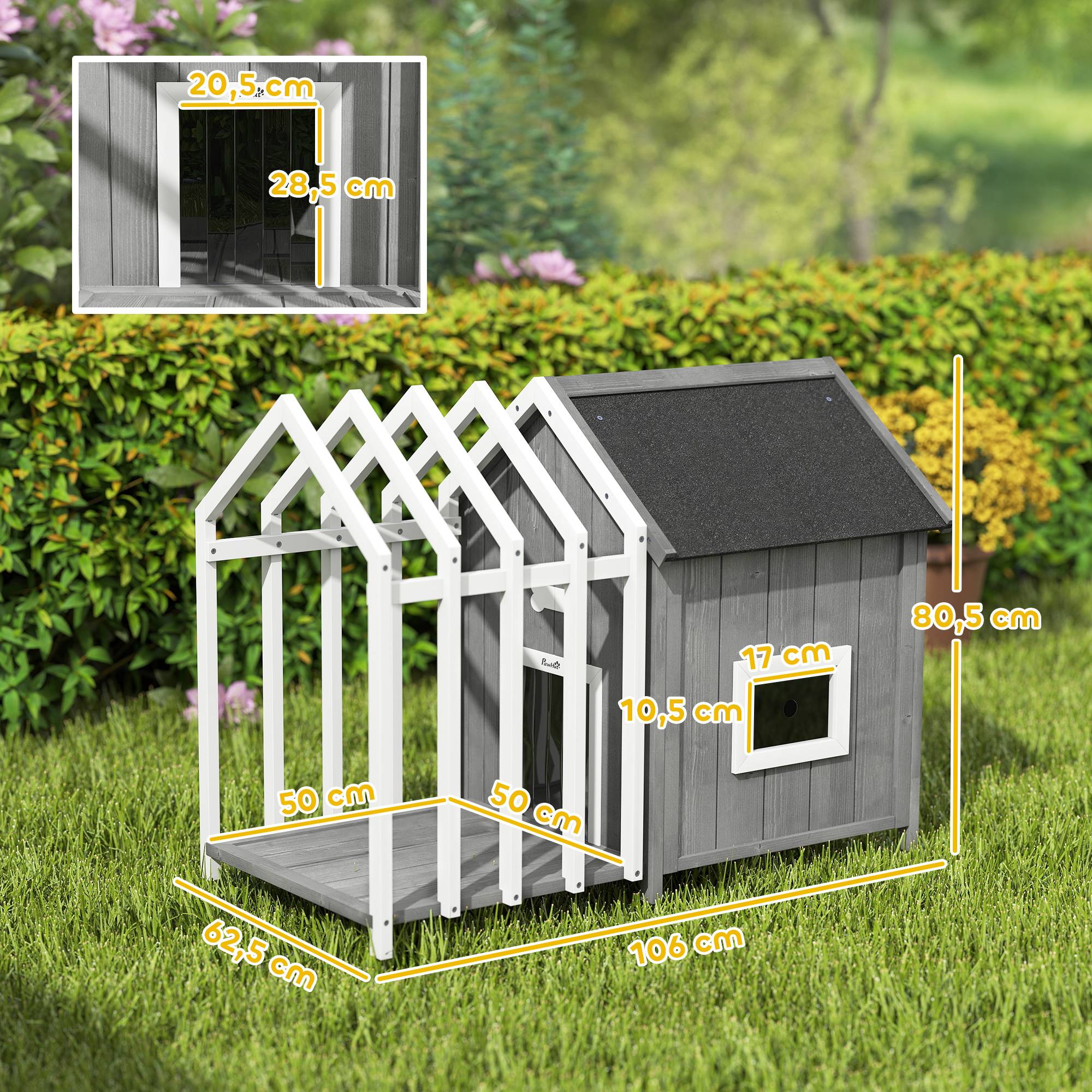 Niche chien extérieur bois sapin petits chiens terrasse toit asphalte 106x62cm gris - ComfortXL Outdoor Living - Image 5