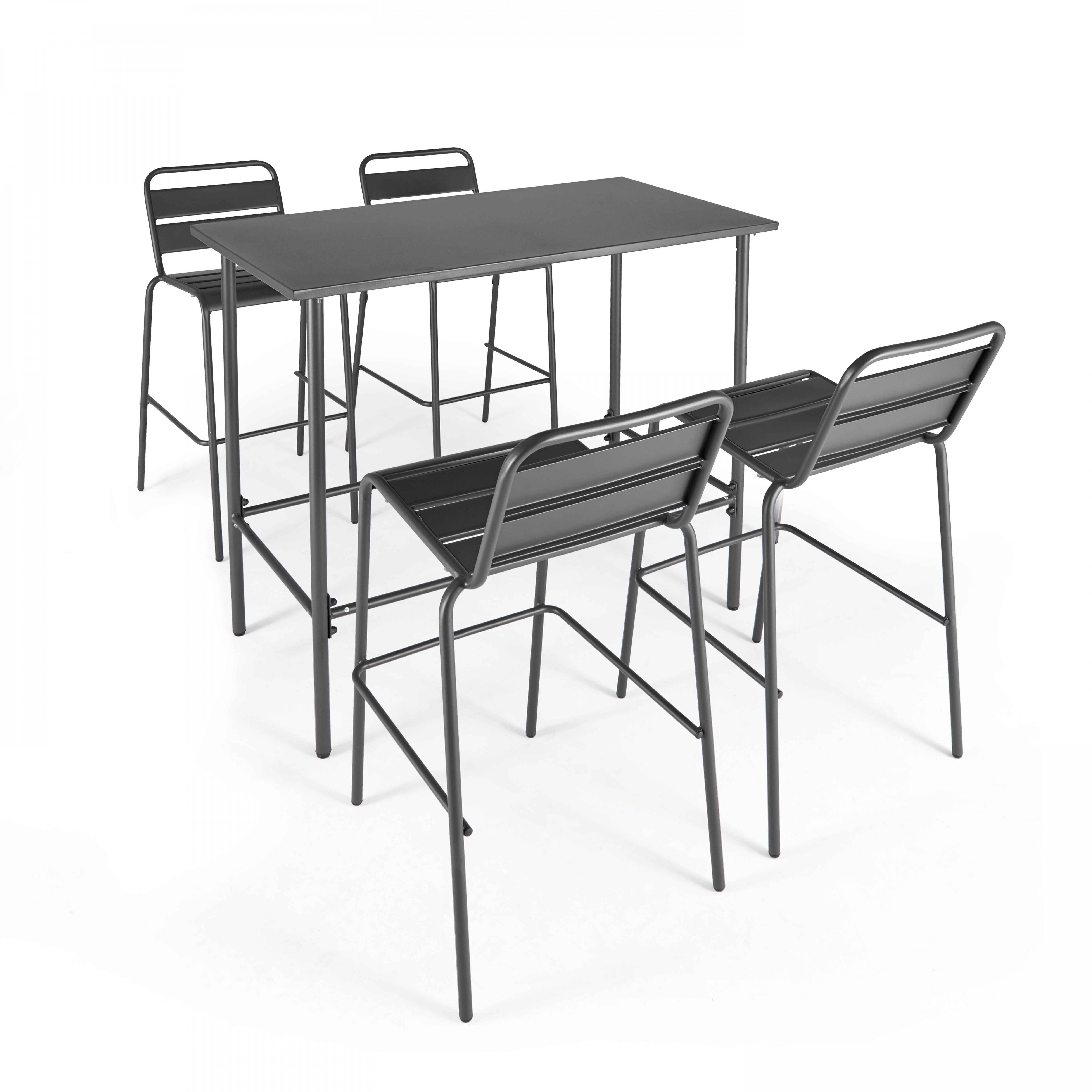 Oviala - Ensemble table haute et 4 chaises de bar en métal gris Palavas - Oviala - Imagen 1