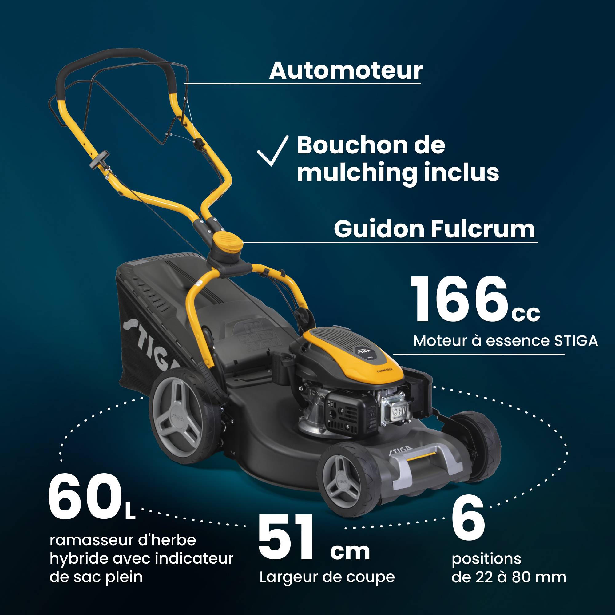 Stiga - Tondeuse Combi 553 S, 166cc, largeur 51cm, bac 60L, 3 en 1 - STIGA - Image 7