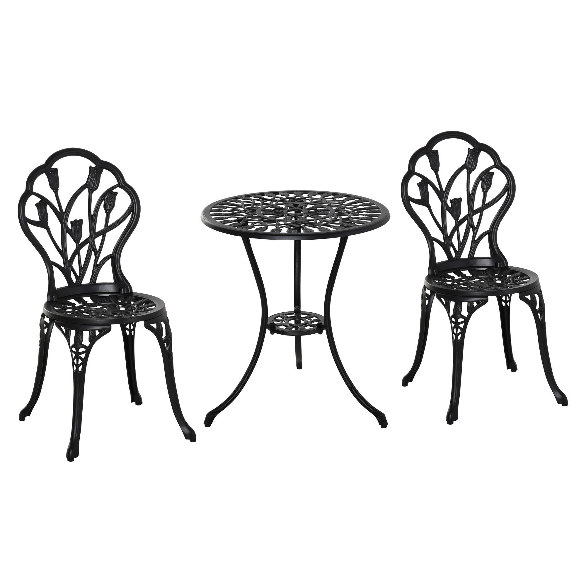 Outsunny - Ensemble salon de jardin 2 places 2 chaises + table ronde fonte d'aluminium imitation fer forgé noir - Outsunny - Imagen 1