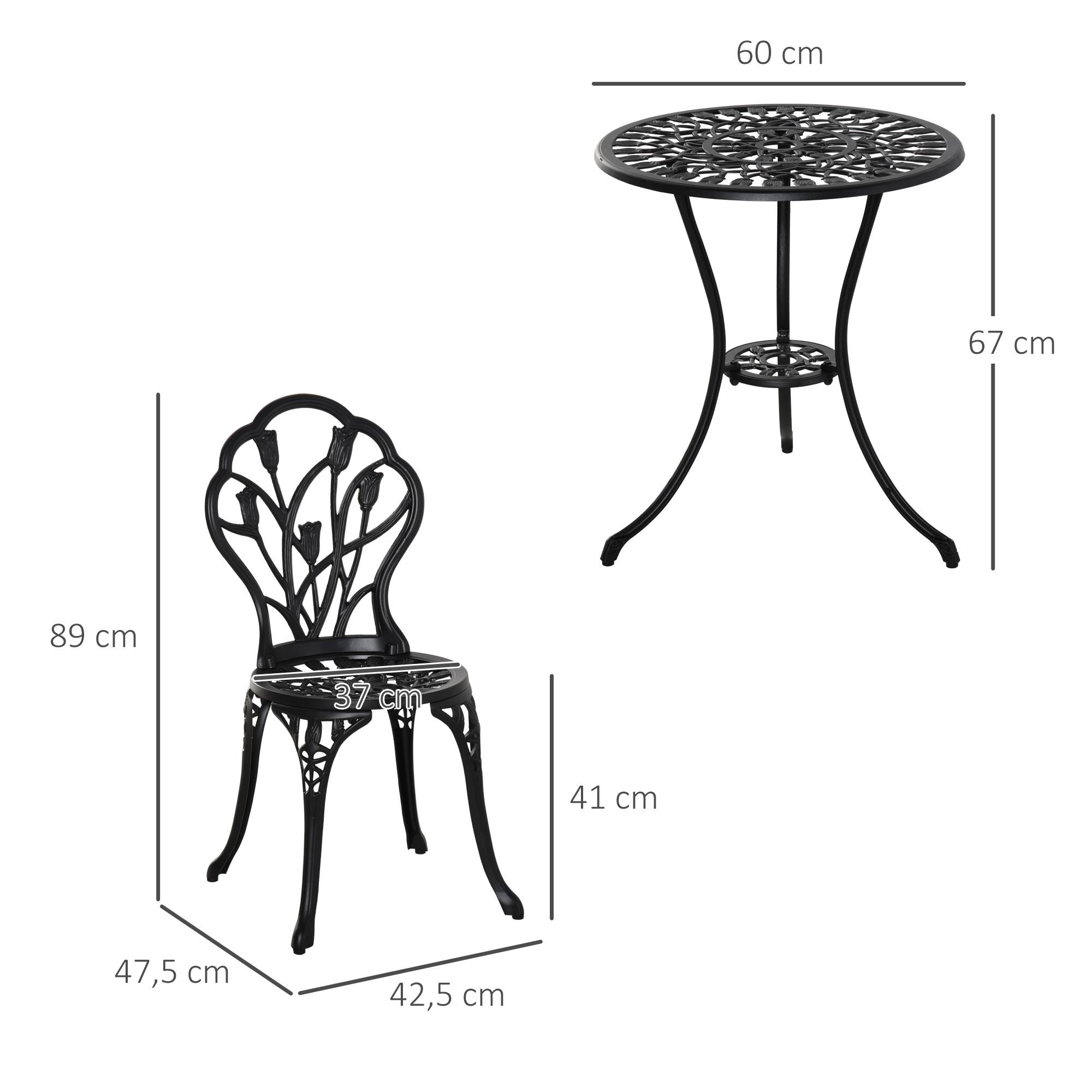 Outsunny - Ensemble salon de jardin 2 places 2 chaises + table ronde fonte d'aluminium imitation fer forgé noir - Outsunny - Imagen 3