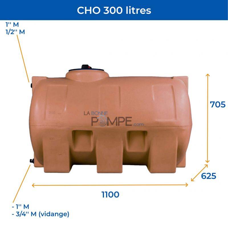 Cuve récupération eau de pluie 300L - Réservoir aérien horizontal Terracotta - Polyéthylène - ELBI CHO - Image 2