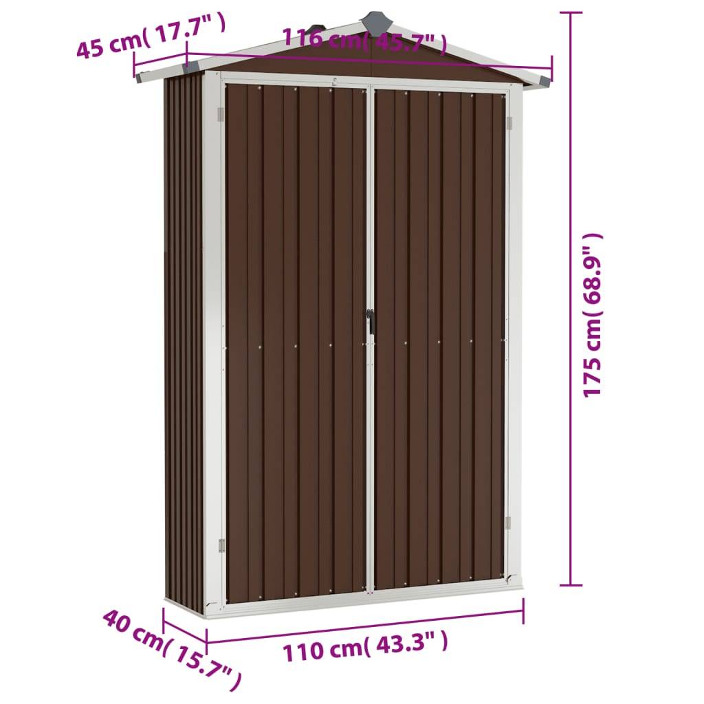 Helloshop26 - Abri de jardin cabane cabanon maison de stockage remise extérieur hangar outils robuste 116 x 45 x 175 cm acier galvanisé marron - Imagen 6
