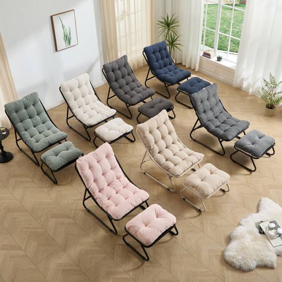 Fauteuil lounge patio inclinable avec pouf cadre noir coussin blanc moelleux avec repose-pieds pour salon chambre lecture - Image 8