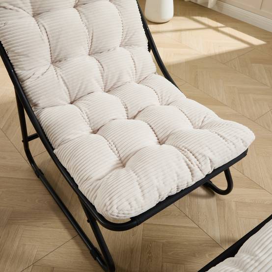 Fauteuil lounge patio inclinable avec pouf cadre noir coussin blanc moelleux avec repose-pieds pour salon chambre lecture - Image 10