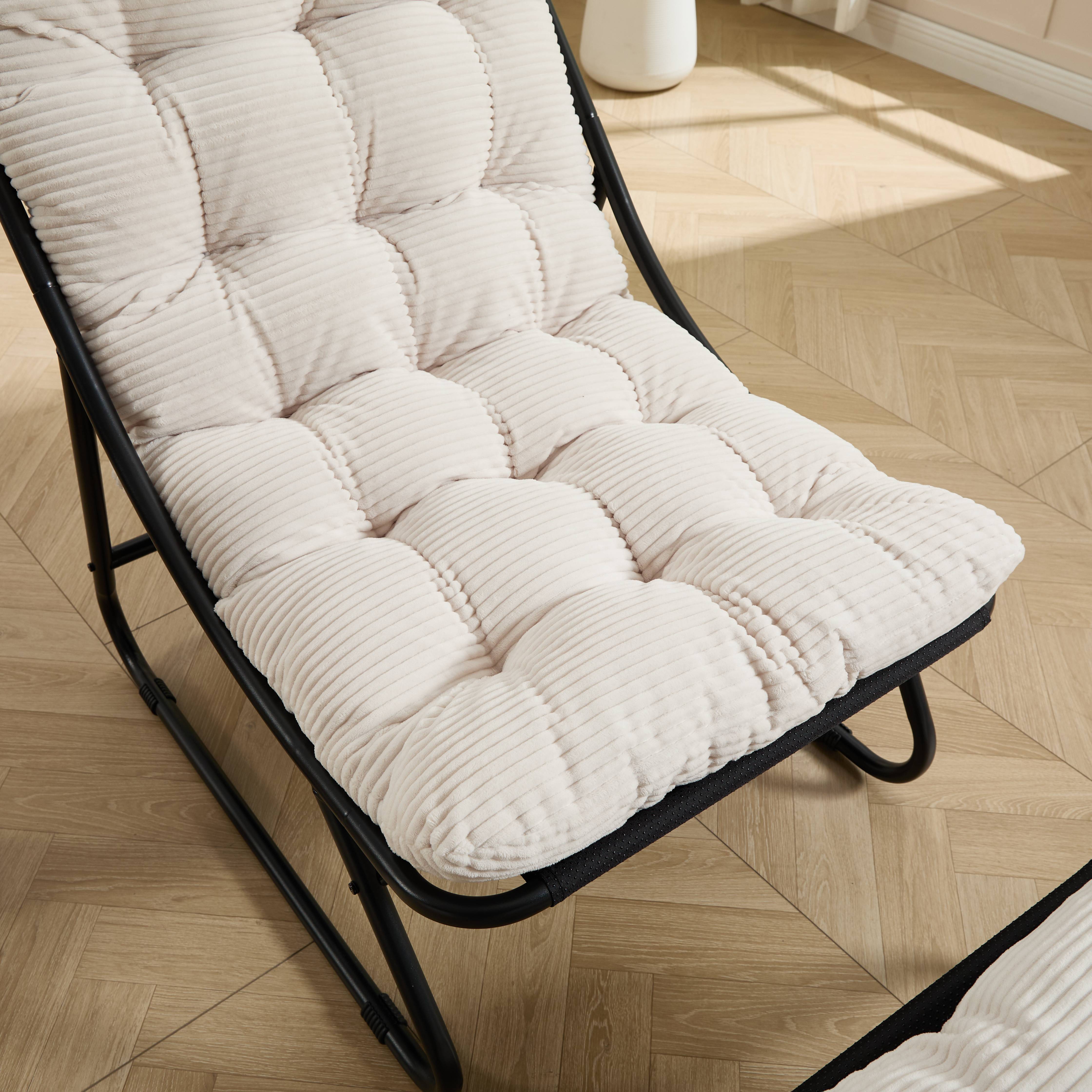 Fauteuil lounge patio inclinable avec pouf cadre noir coussin blanc moelleux avec repose-pieds pour salon chambre lecture - Image 10