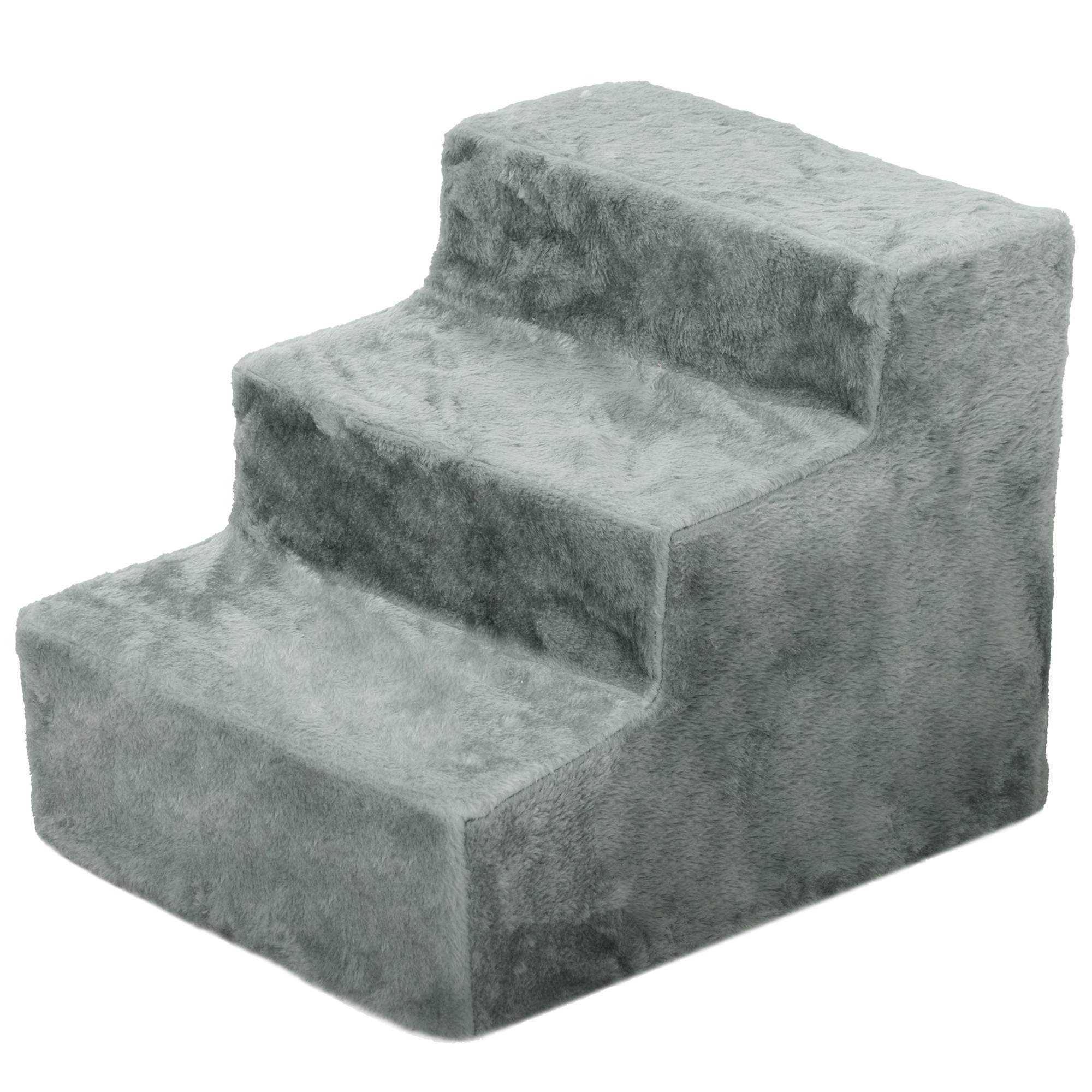 Escalier animaux pliable, 3 marches, housse peluche lavable, panneau, 46x35x35cm, gris clair - Image 2