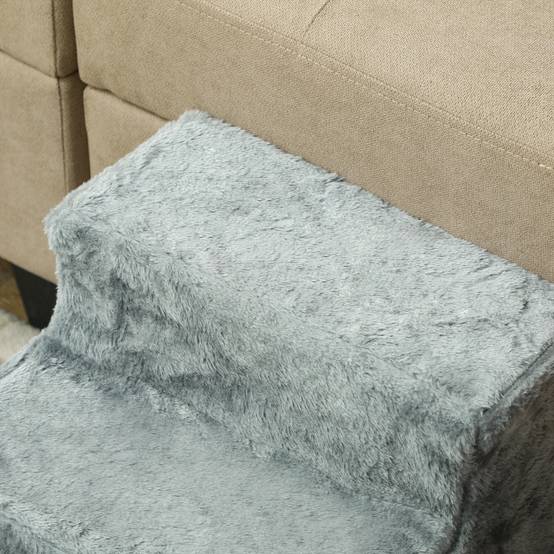 Escalier animaux pliable, 3 marches, housse peluche lavable, panneau, 46x35x35cm, gris clair - Image 10