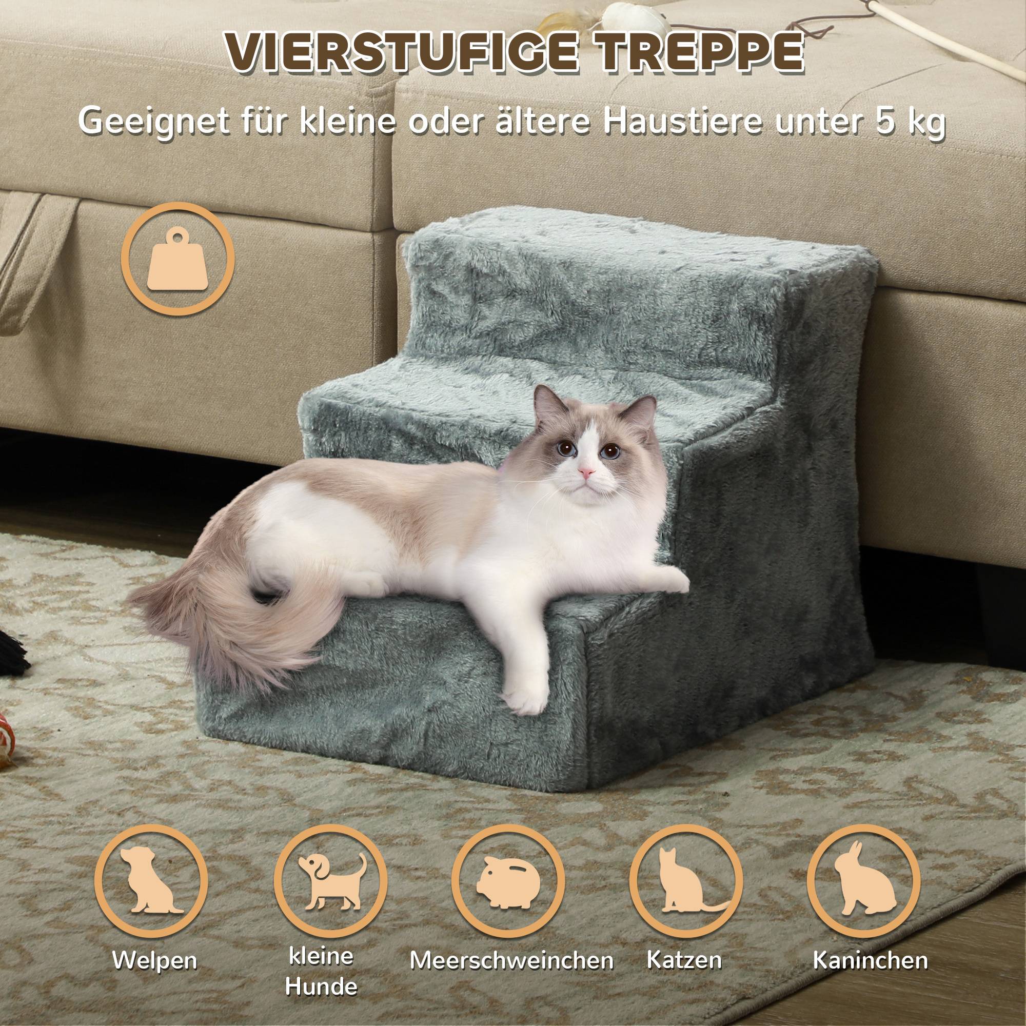 Escalier animaux pliable, 3 marches, housse peluche lavable, panneau, 46x35x35cm, gris clair - Image 6