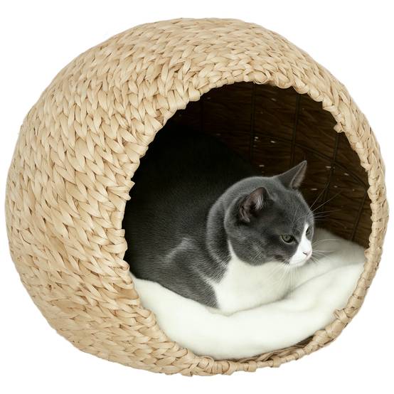 Panier pour chat en quenouille, coussin moelleux, spacieux, 45x41x37 cm, marron - Image 1