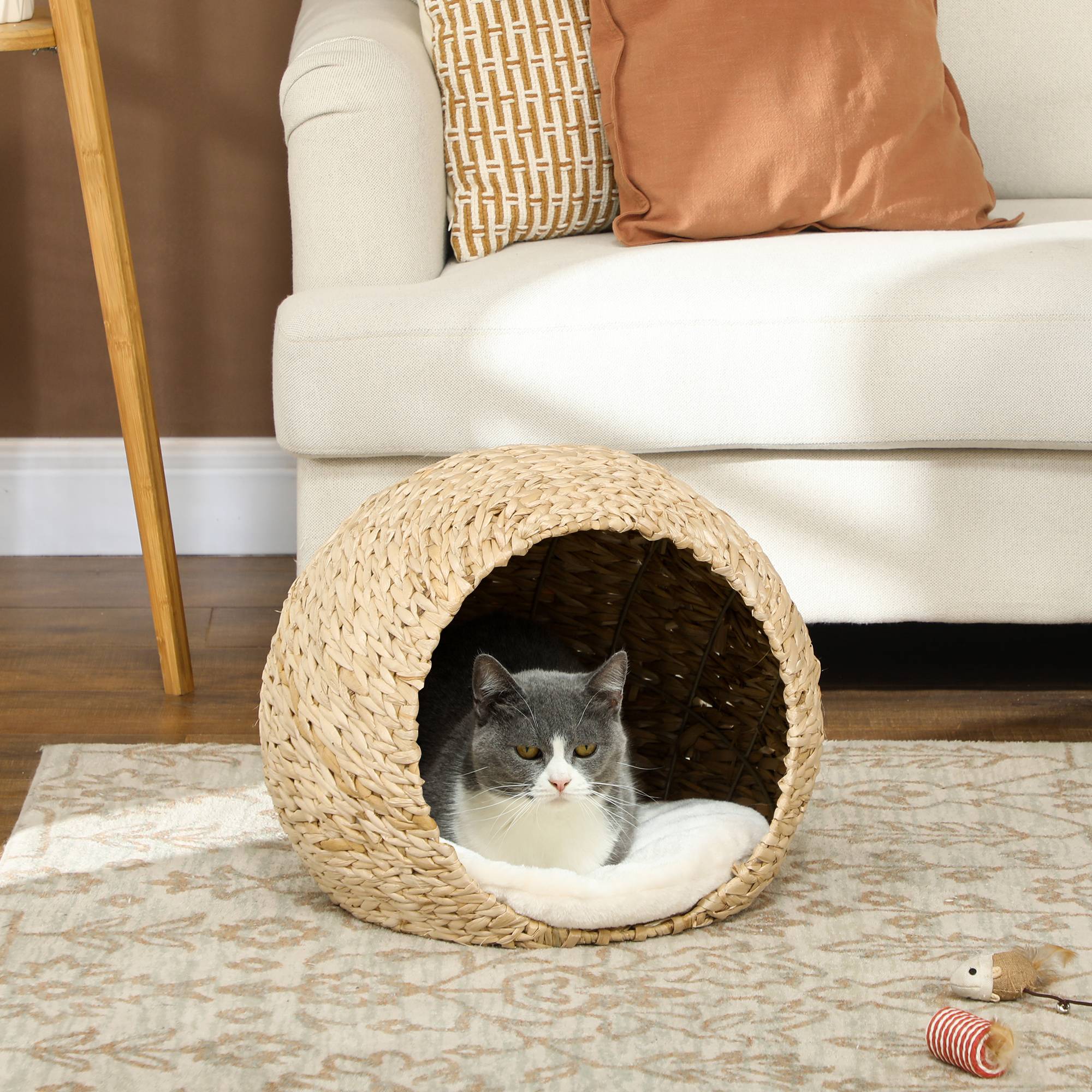 Panier pour chat en quenouille, coussin moelleux, spacieux, 45x41x37 cm, marron - Image 4