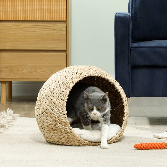 Panier pour chat en quenouille, coussin moelleux, spacieux, 45x41x37 cm, marron - Image 3
