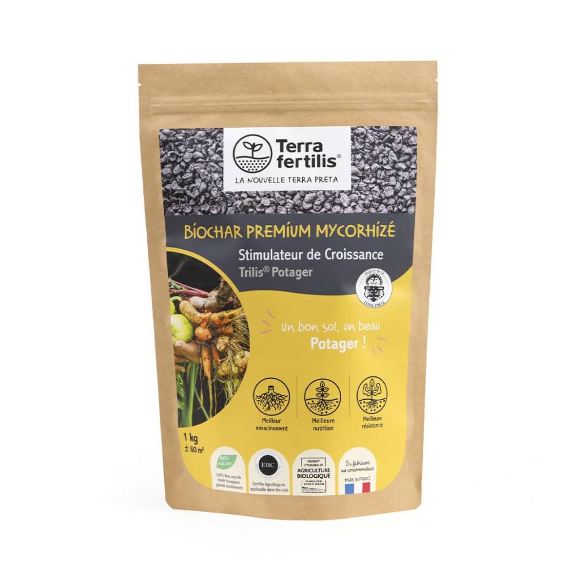 Terra Fertilis - Fertilisant Potager Mycorhizé à base de Biochar - pour des légumes sains et des sols vivants - 1 kg - Image 1