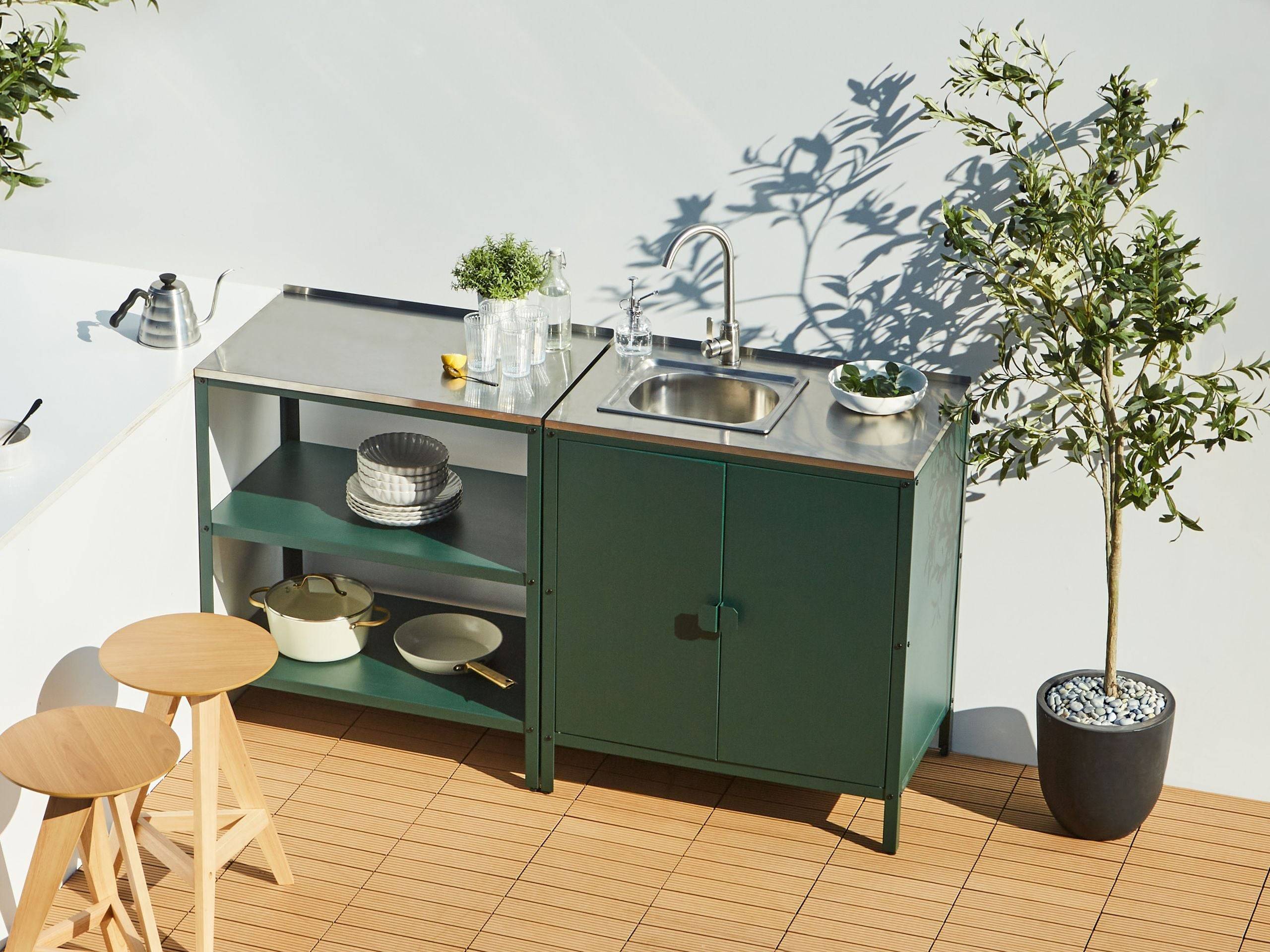 Beliani - Cuisine de jardin Acier Vert VILAMA - 90x80x50- Beliani - Image 1