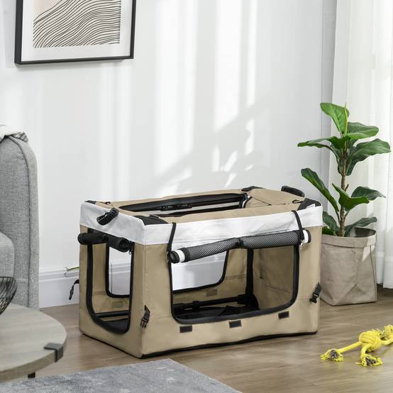 Poussette pliable pour chien et chat, sac transport amovible, bretelles, 4 roues avec freins, tissu 600D oxford, 81x58x97,5cm, kaki - Image 7