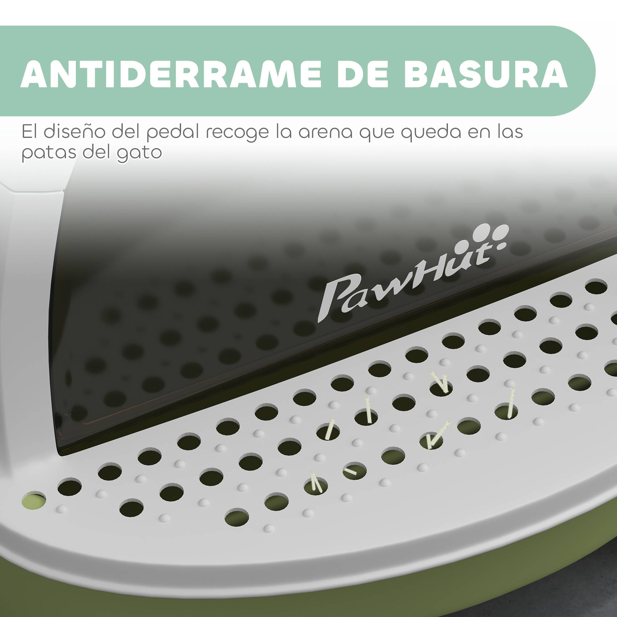 Litière fermée bac extraible filtre carbone pelle poignée 40,5x52x39 cm blanc vert - Image 8