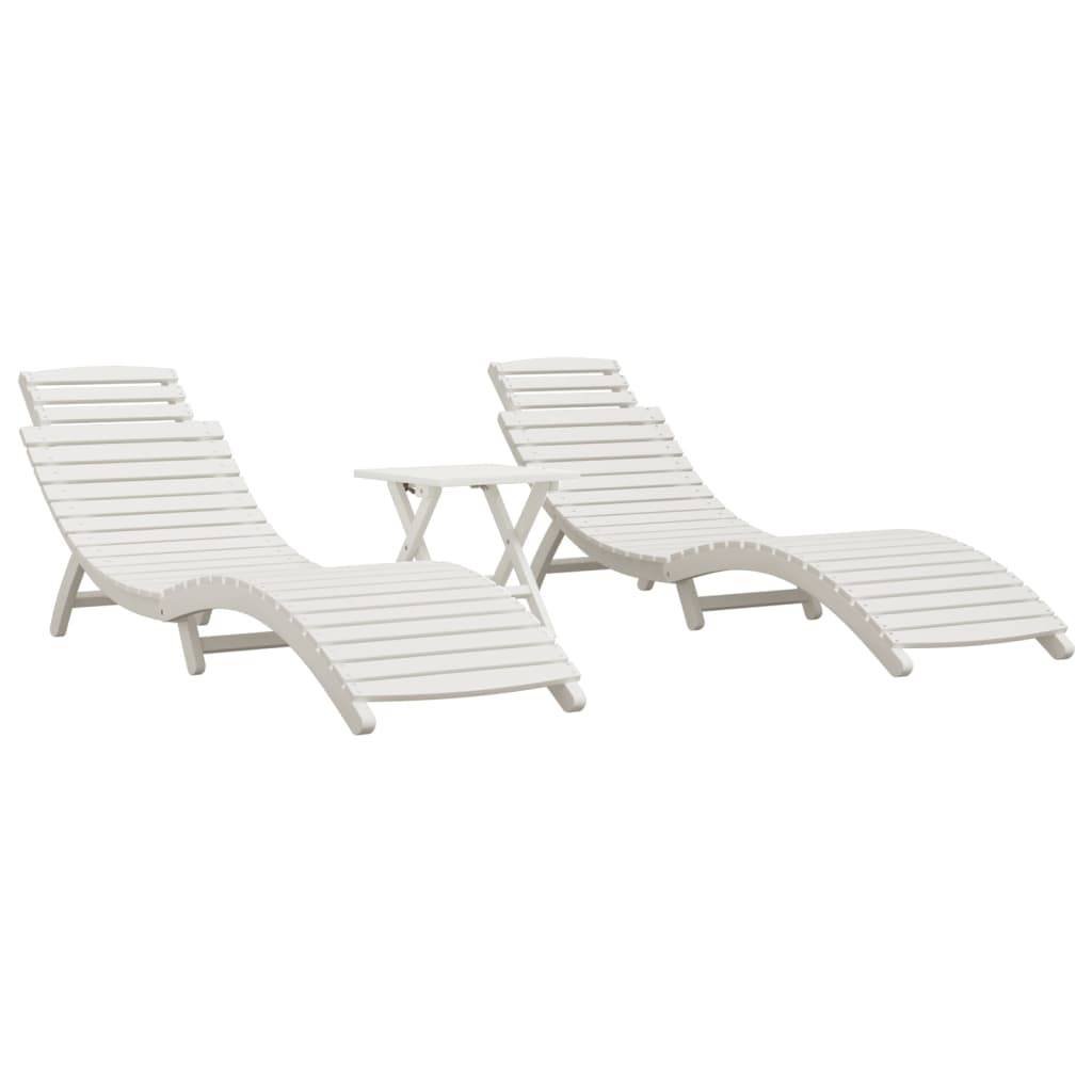 Helloshop26 - Lot de 2 transats chaise longue bain de soleil lit de jardin terrasse meuble d'extérieur avec table blanc bois massif d'acacia - Imagen 1