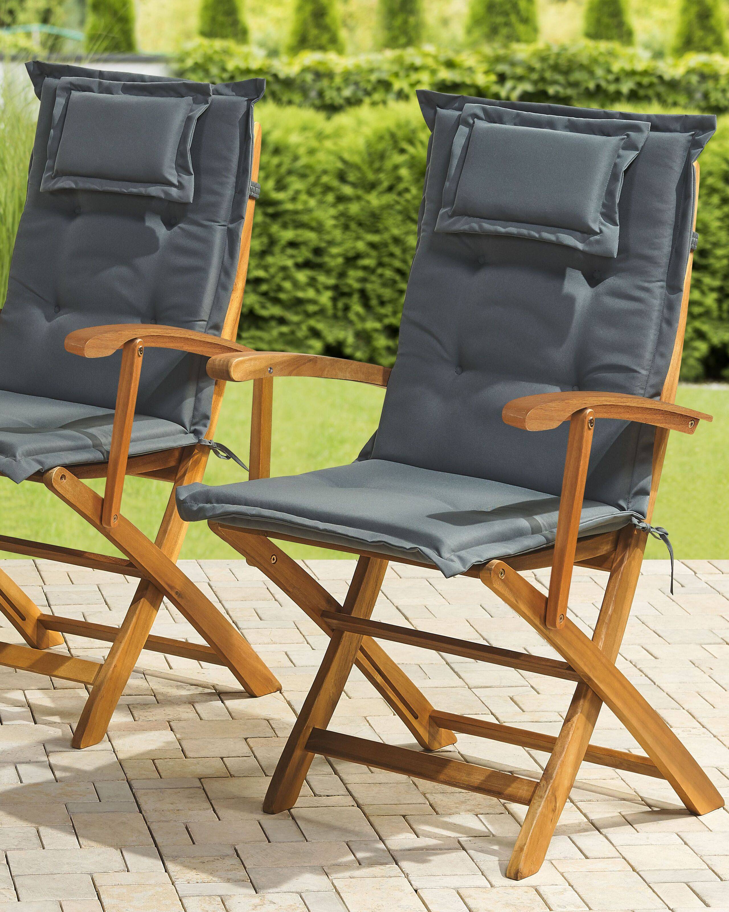 Beliani - Lot 2 Chaises de Jardin Pliables en Bois d'Acacia avec Coussins d'Assise Gris Foncés Confort et Design pour Terrasse au Style Campagne Beliani - Imagen 2