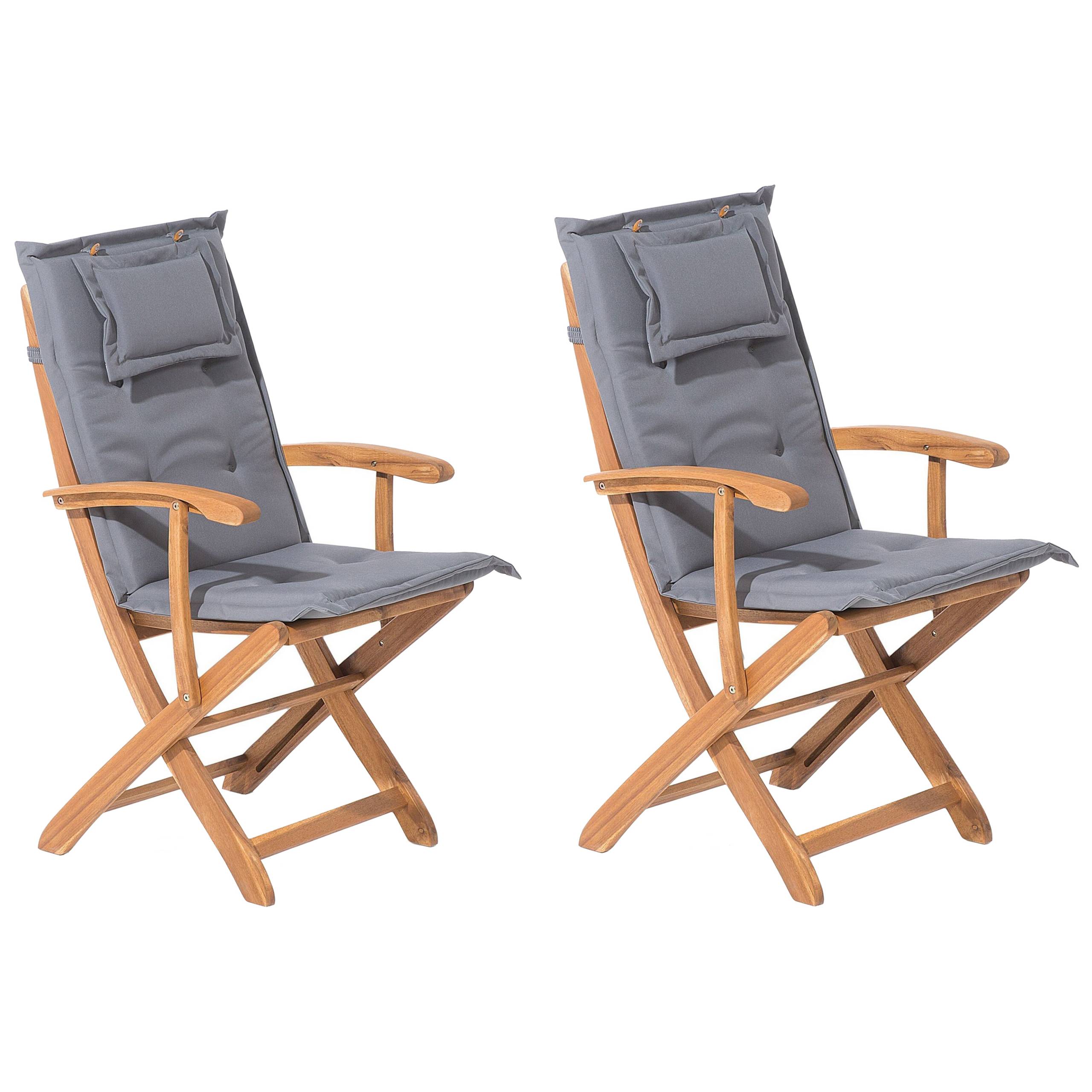 Beliani - Lot 2 Chaises de Jardin Pliables en Bois d'Acacia avec Coussins d'Assise Gris Foncés Confort et Design pour Terrasse au Style Campagne Beliani - Imagen 1