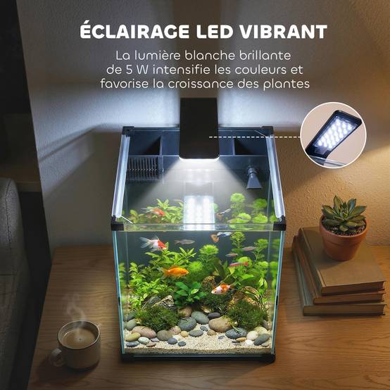Nano aquarium verre trempé pour poissons kit complet filtre pompe éclairage LED noir - ComfortXL Outdoor Living - Image 9