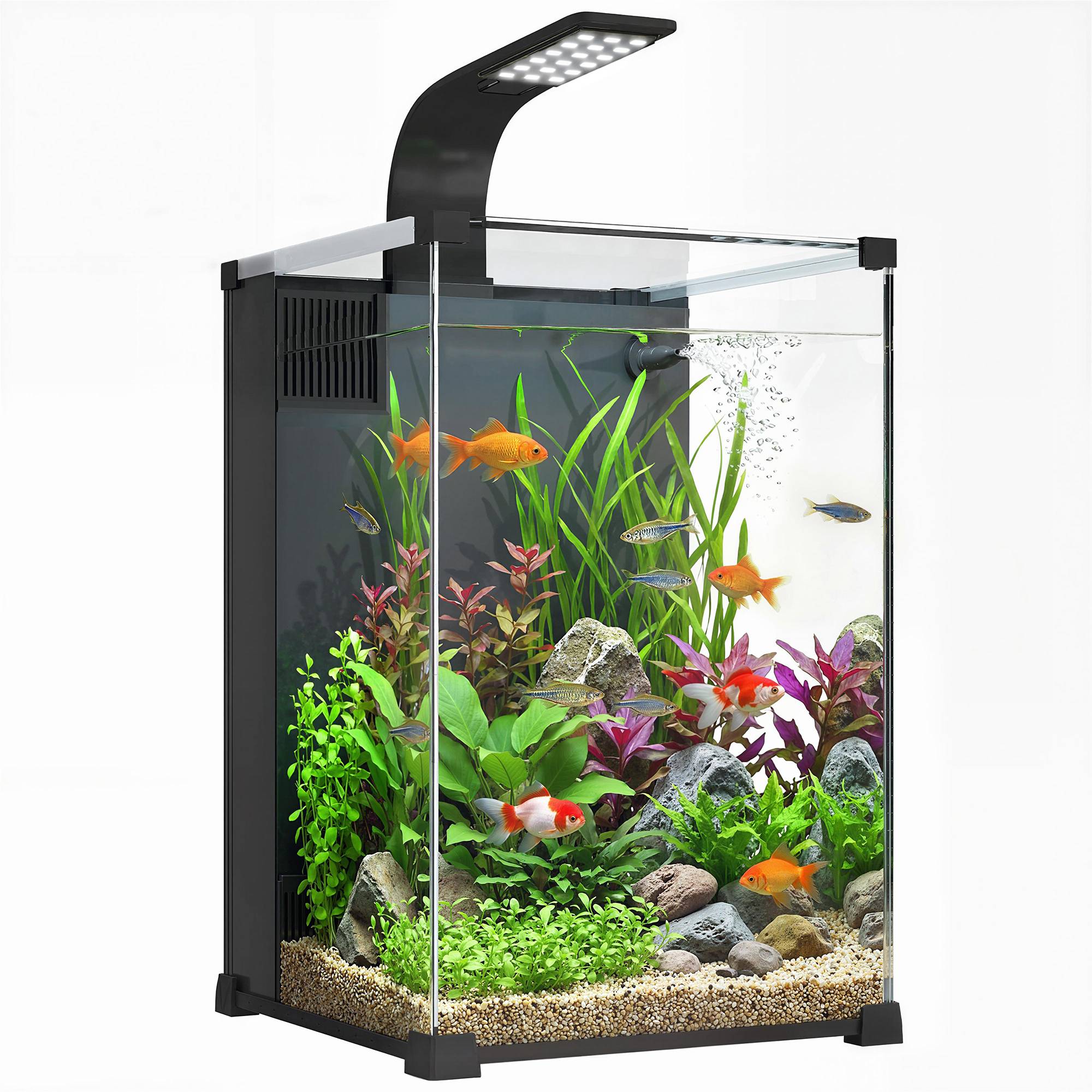 Nano aquarium verre trempé pour poissons kit complet filtre pompe éclairage LED noir - ComfortXL Outdoor Living