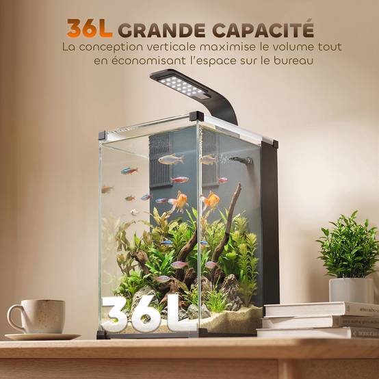Nano aquarium verre trempé pour poissons kit complet filtre pompe éclairage LED noir - ComfortXL Outdoor Living - Image 7