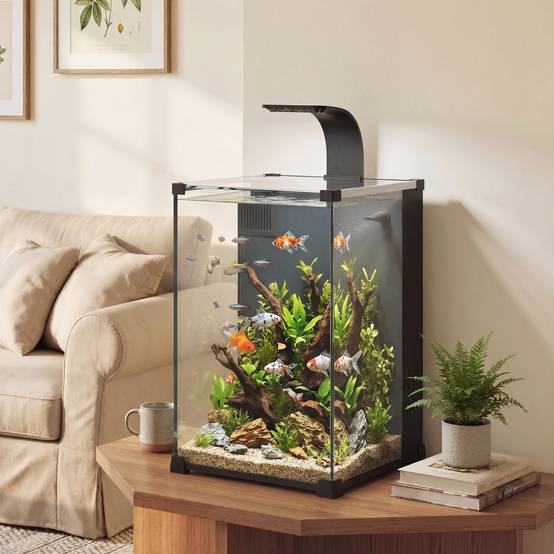 Nano aquarium verre trempé pour poissons kit complet filtre pompe éclairage LED noir - ComfortXL Outdoor Living - Image 3