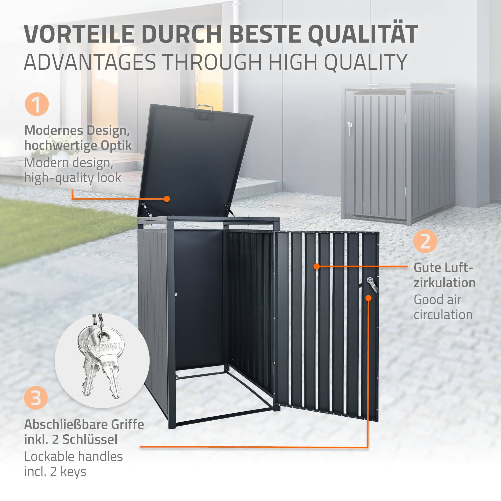 Ml-Design - Abri pour 1 poubelle 68x80x116,3 cm capacité de 60 à 240 litres anthracite en acier couvercle rabattable et porte résistant aux intempéries - Imagen 4