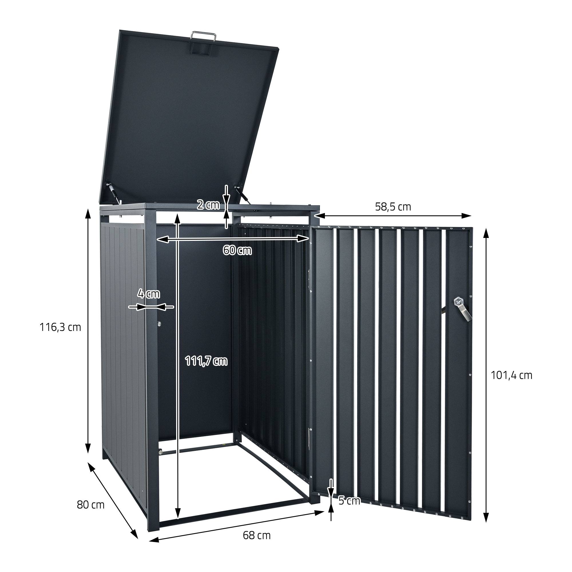 Ml-Design - Abri pour 1 poubelle 68x80x116,3 cm capacité de 60 à 240 litres anthracite en acier couvercle rabattable et porte résistant aux intempéries - Imagen 8