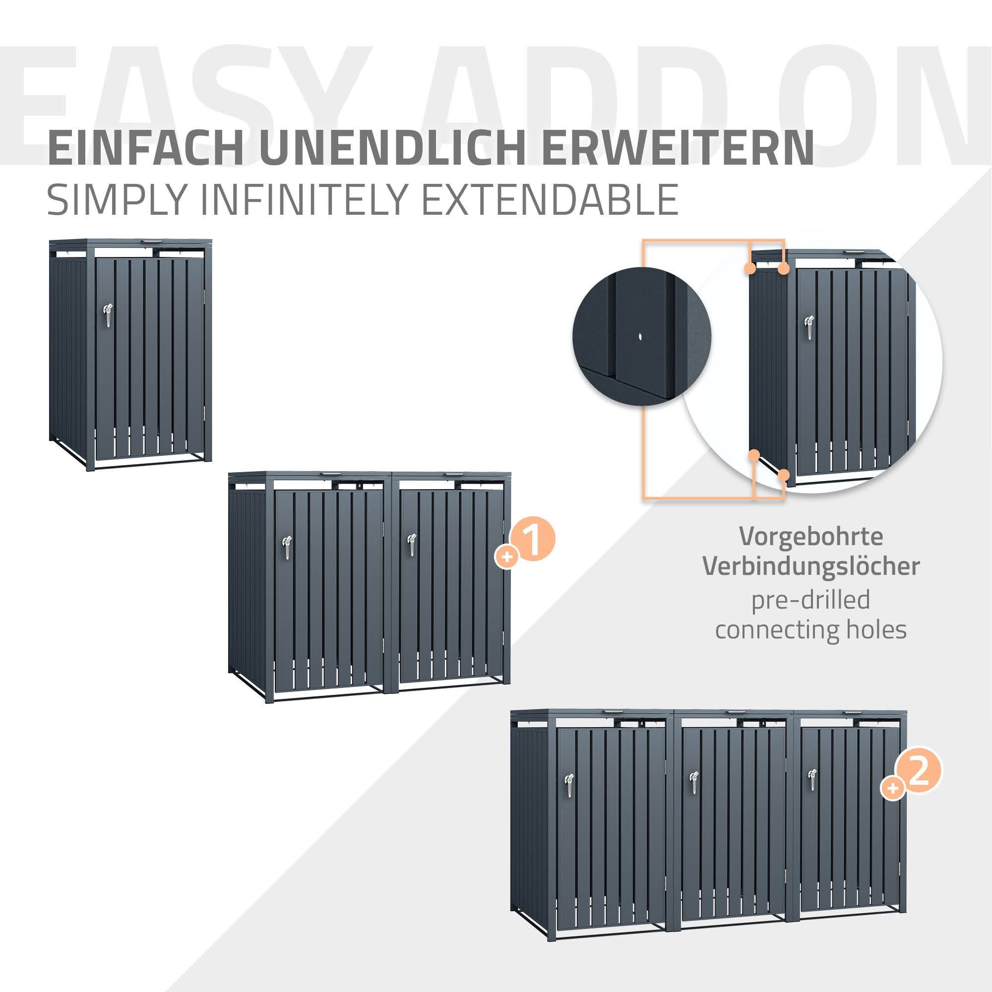 Ml-Design - Abri pour 1 poubelle 68x80x116,3 cm capacité de 60 à 240 litres anthracite en acier couvercle rabattable et porte résistant aux intempéries - Imagen 7