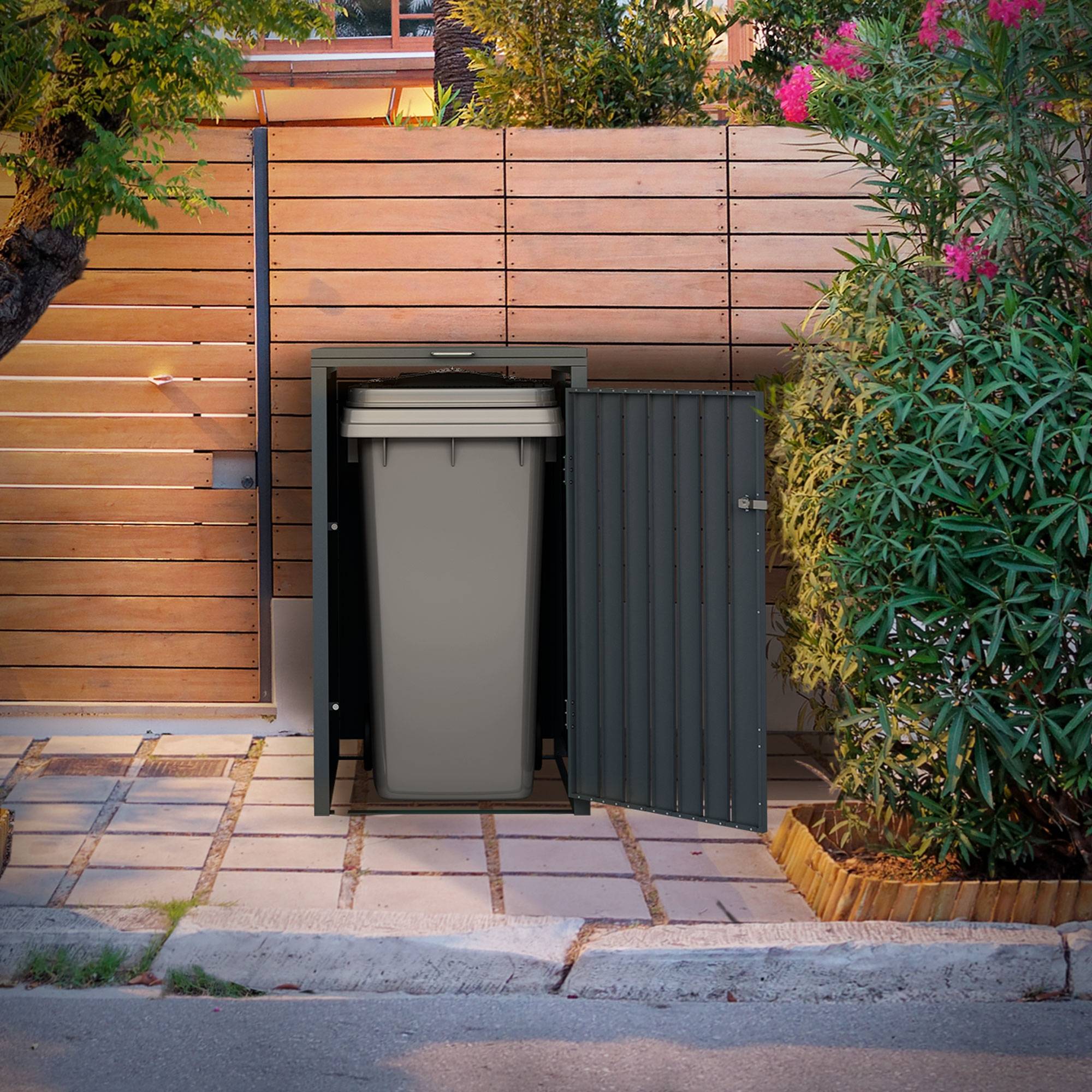Ml-Design - Abri pour 1 poubelle 68x80x116,3 cm capacité de 60 à 240 litres anthracite en acier couvercle rabattable et porte résistant aux intempéries - Imagen 9
