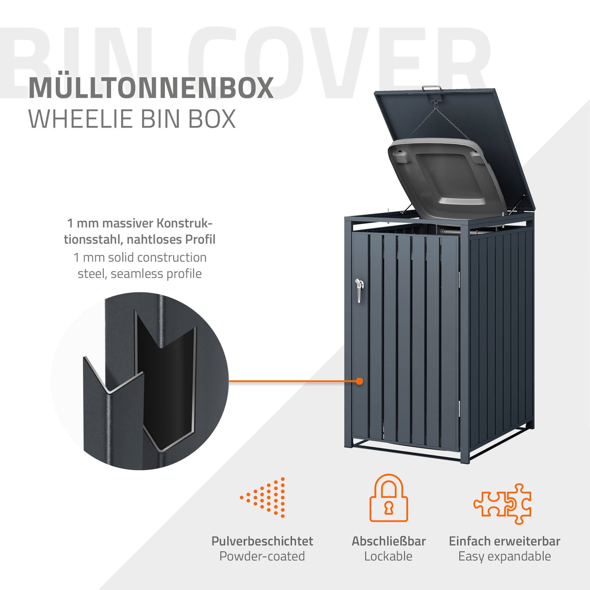 Ml-Design - Abri pour 1 poubelle 68x80x116,3 cm capacité de 60 à 240 litres anthracite en acier couvercle rabattable et porte résistant aux intempéries - Imagen 3