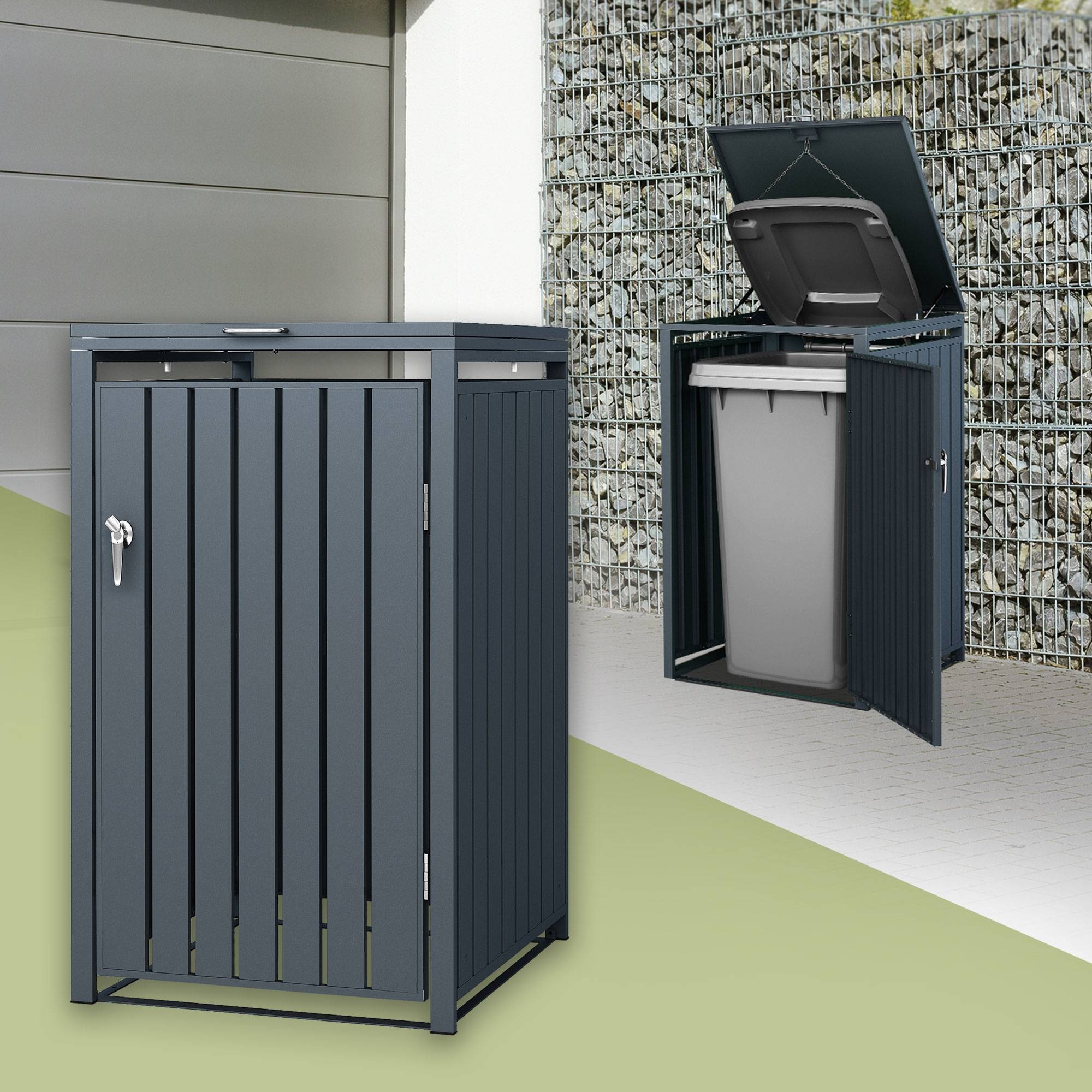 Ml-Design - Abri pour 1 poubelle 68x80x116,3 cm capacité de 60 à 240 litres anthracite en acier couvercle rabattable et porte résistant aux intempéries - Imagen 2