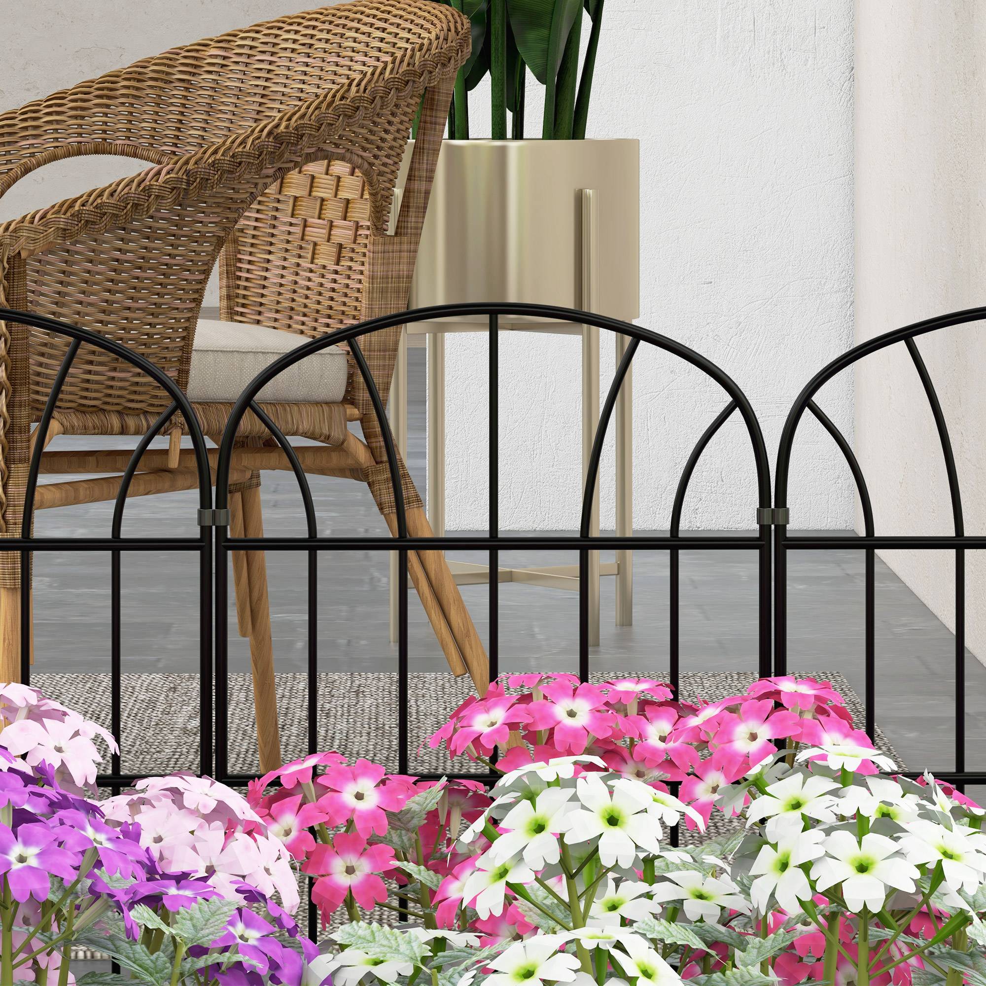 Lot de 8 clôtures de jardin décoratives, bordures en métal noir avec ornements - 264 x 61 cm noir - Image 10