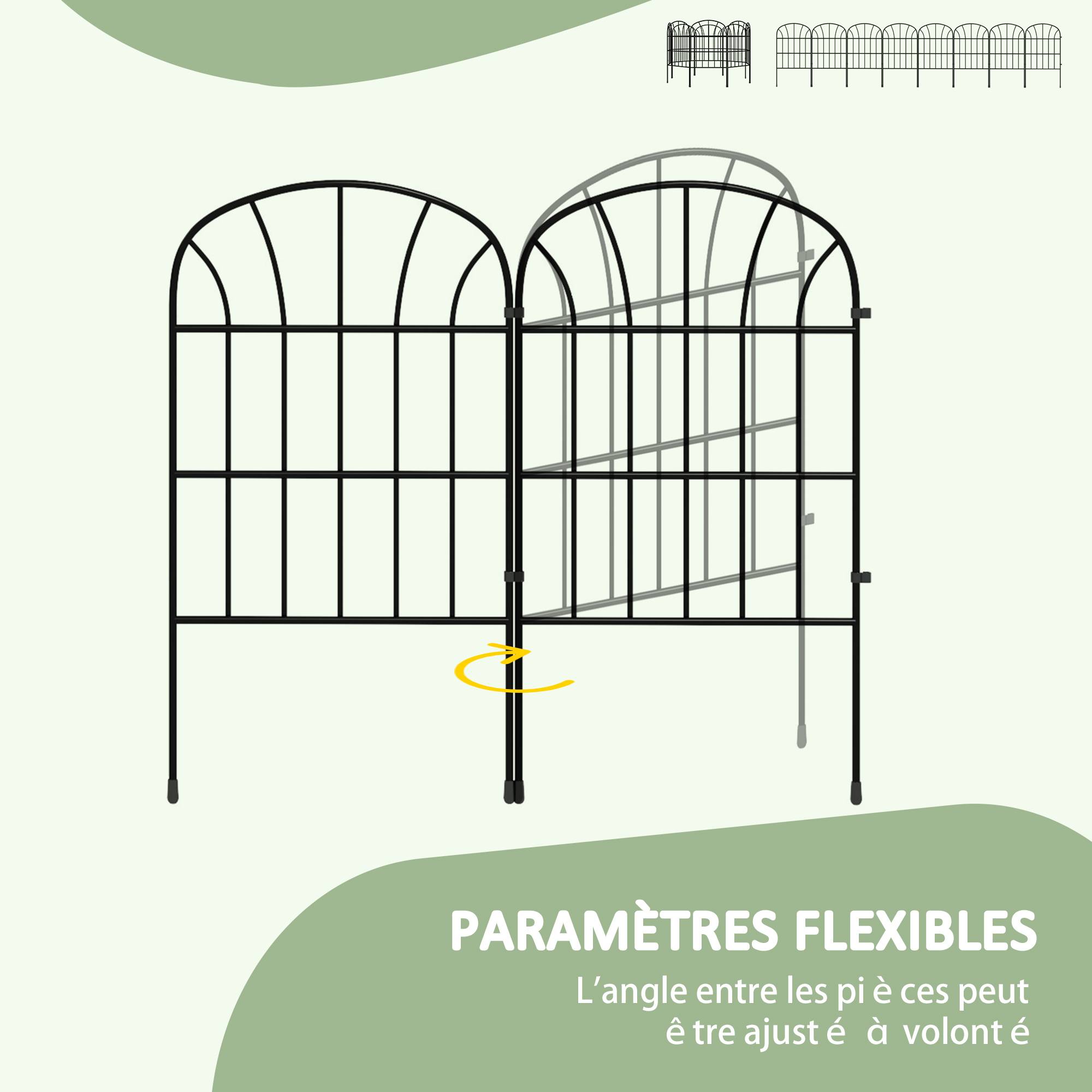 Lot de 8 clôtures de jardin décoratives, bordures en métal noir avec ornements - 264 x 61 cm noir - Image 7