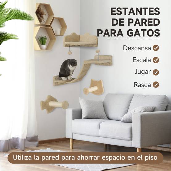 Parcours Mural pour Chat 4 Pièces avec Griffoirs Sisal Étagères et Plateformes Beige - ComfortXL Outdoor Living - Image 6