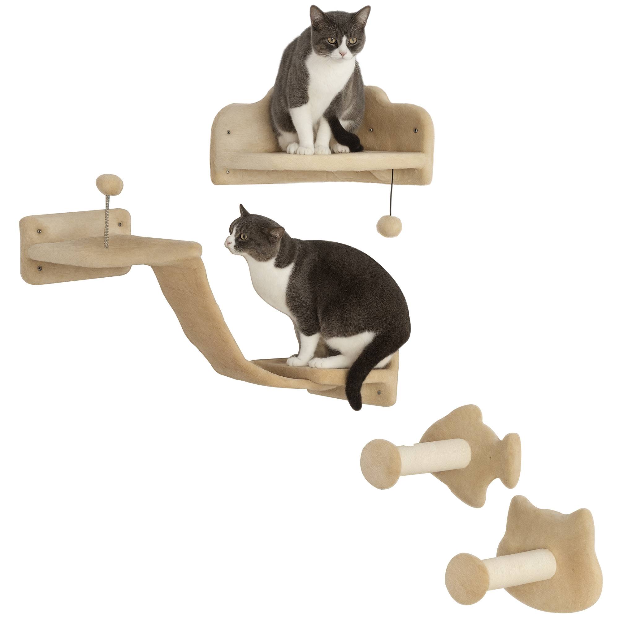 Parcours Mural pour Chat 4 Pièces avec Griffoirs Sisal Étagères et Plateformes Beige - ComfortXL Outdoor Living - Image 1