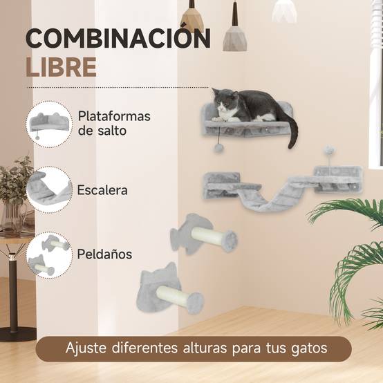 Parcours Mural pour Chat 4 Pièces avec Griffoirs Sisal Étagères et Plateformes Beige - ComfortXL Outdoor Living - Image 7