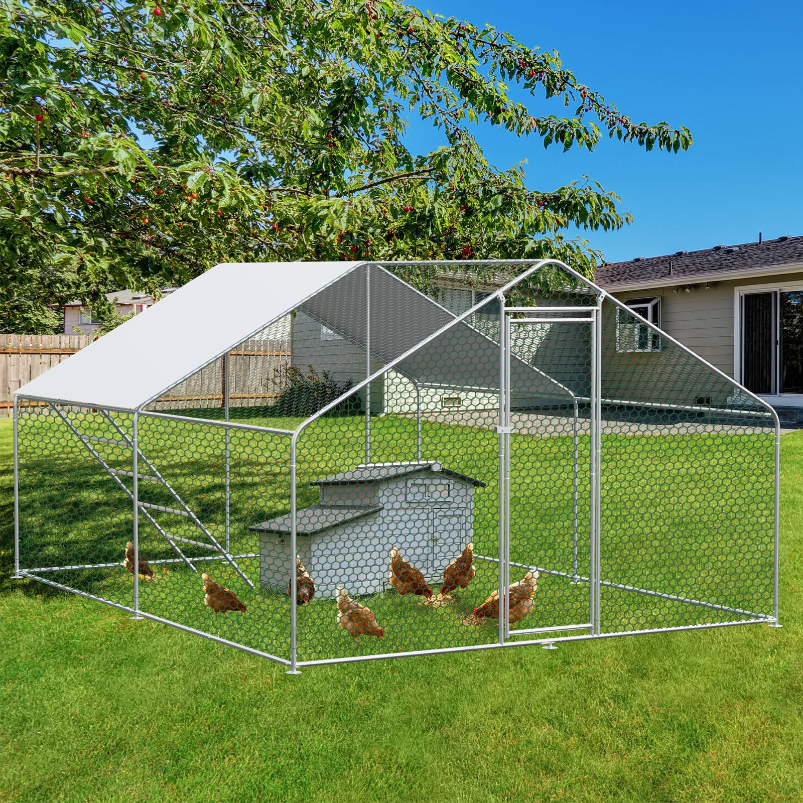 Enclos Poulailler 12m² Métal Volailles Lapins Sécurité Extérieure Toit Imperméable 3x4x2m - ComfortXL Outdoor Living