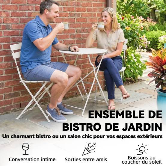 ComfortXL - Salon jardin bistrot métal pliable pour 2 personnes protection antirouille crème - ComfortXL Outdoor Living - Image 7