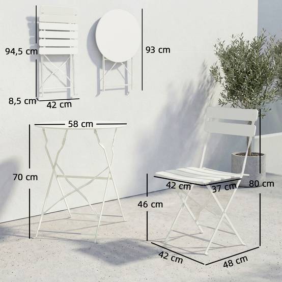 ComfortXL - Salon jardin bistrot métal pliable pour 2 personnes protection antirouille crème - ComfortXL Outdoor Living - Image 5