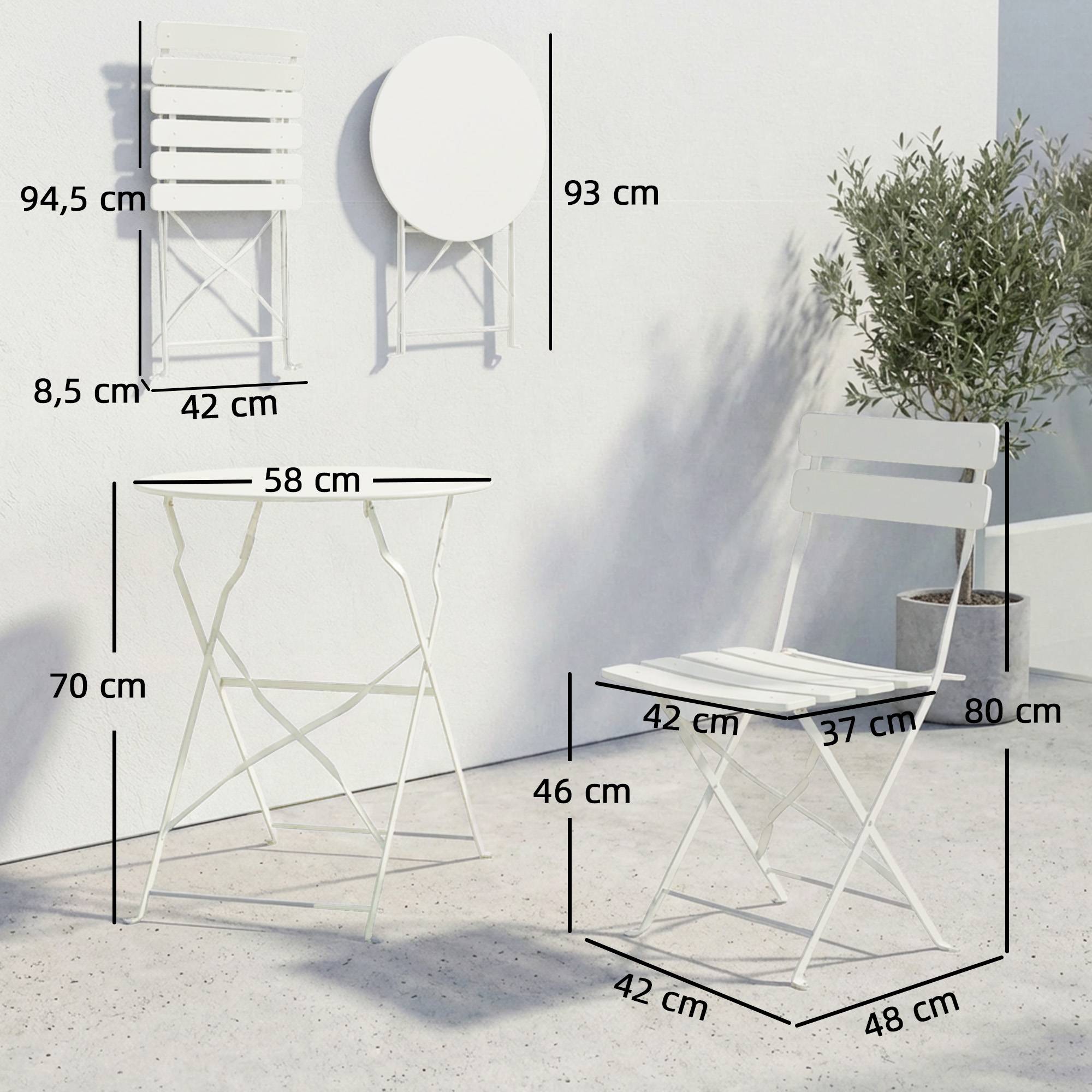 ComfortXL - Salon jardin bistrot métal pliable pour 2 personnes protection antirouille crème - ComfortXL Outdoor Living - Image 5