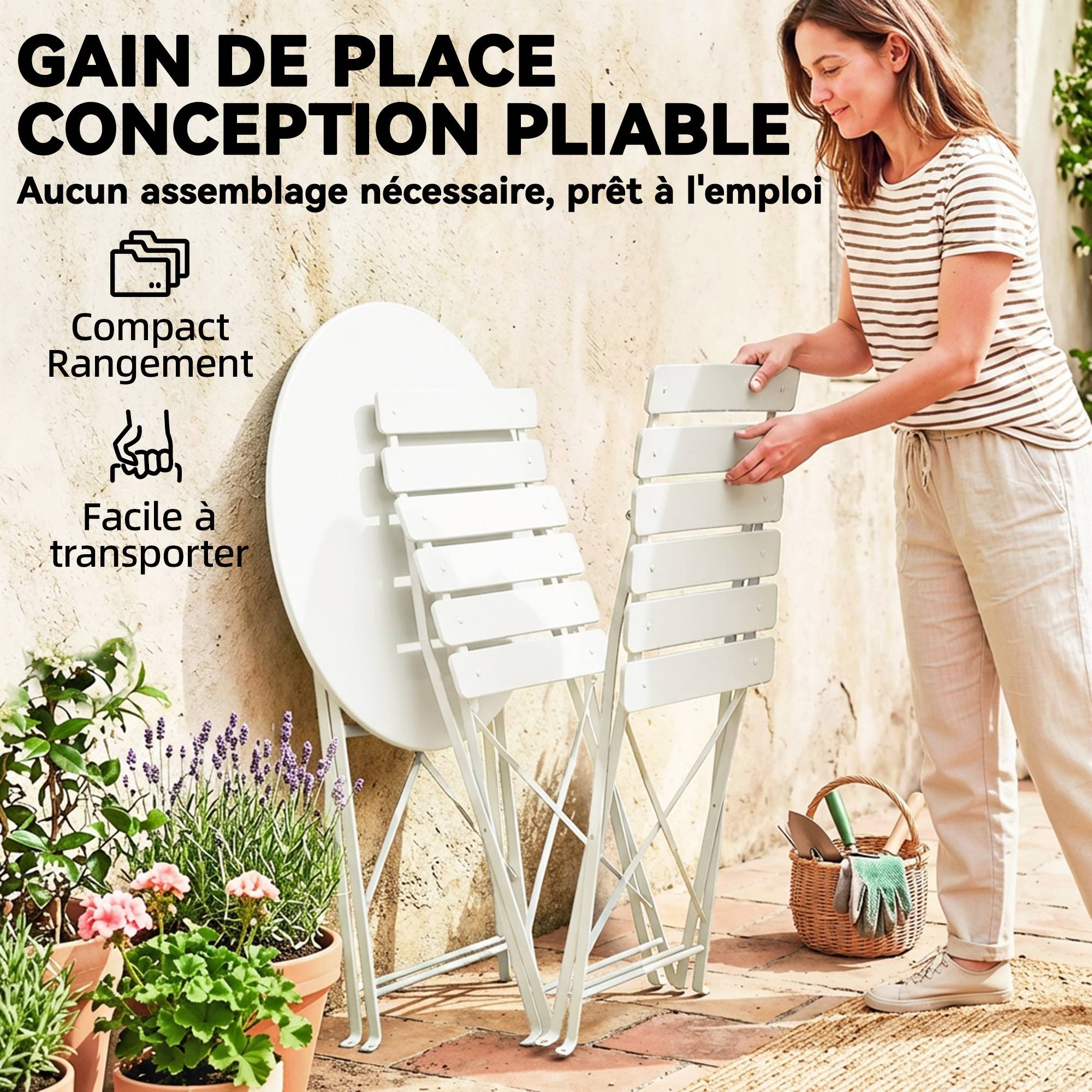ComfortXL - Salon jardin bistrot métal pliable pour 2 personnes protection antirouille crème - ComfortXL Outdoor Living - Image 8